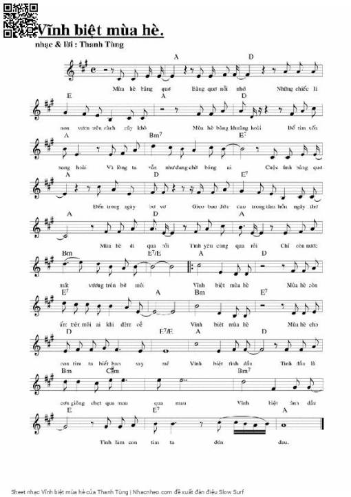 Sheet PDF of Vĩnh biệt mùa hè