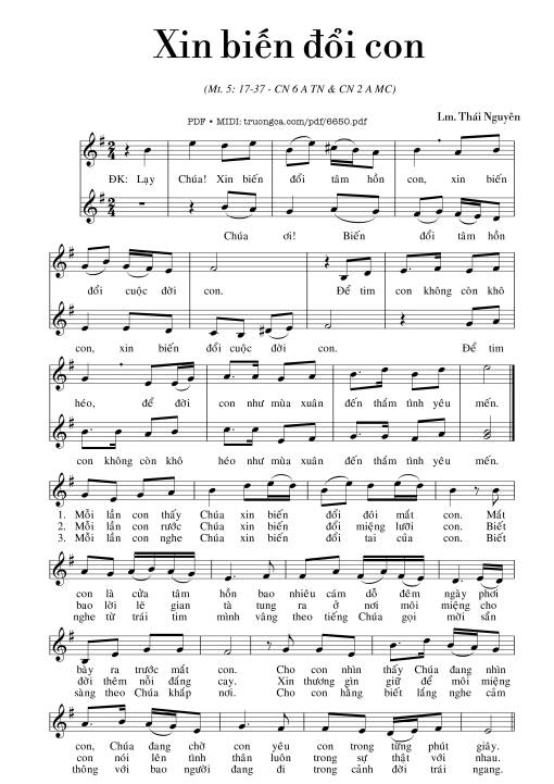 Sheet PDF of Xin biến đổi con