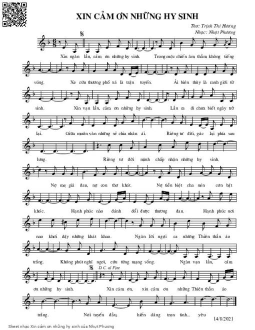 Sheet PDF of Xin cảm ơn những hy sinh