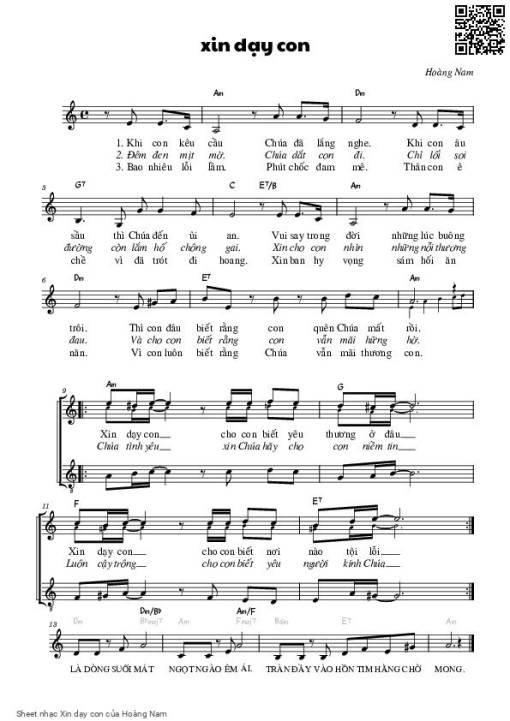 Sheet PDF of Xin dạy con - Hoàng Nam