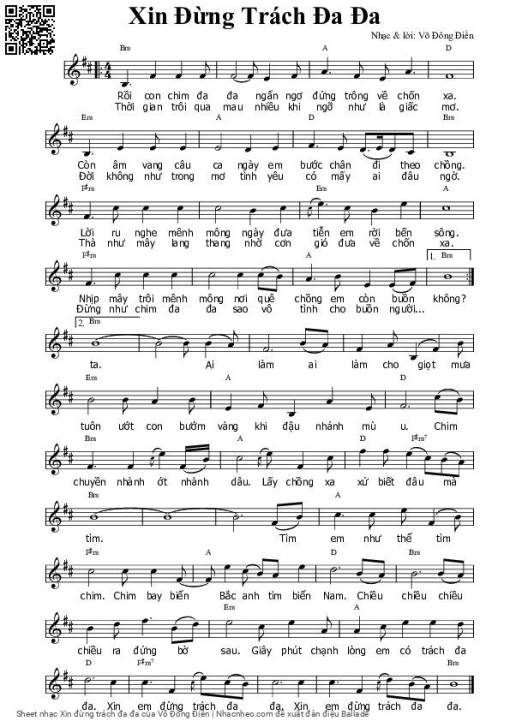 Sheet PDF of Xin đừng trách đa đa