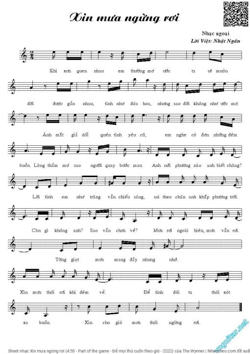 Sheet PDF of Xin mưa ngừng rơi (4:55 - Part of the game - Để mọi thứ cuốn theo gió - 讓一切隨風)