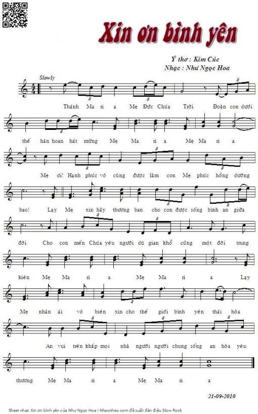 Sheet PDF of Xin ơn bình yên