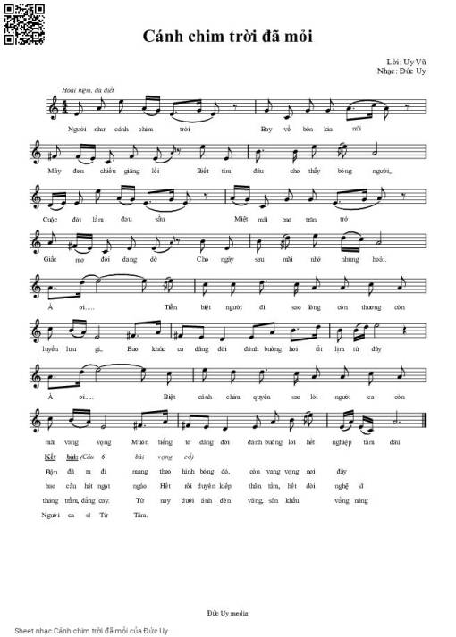 Sheet PDF of Cánh chim trời đã mỏi