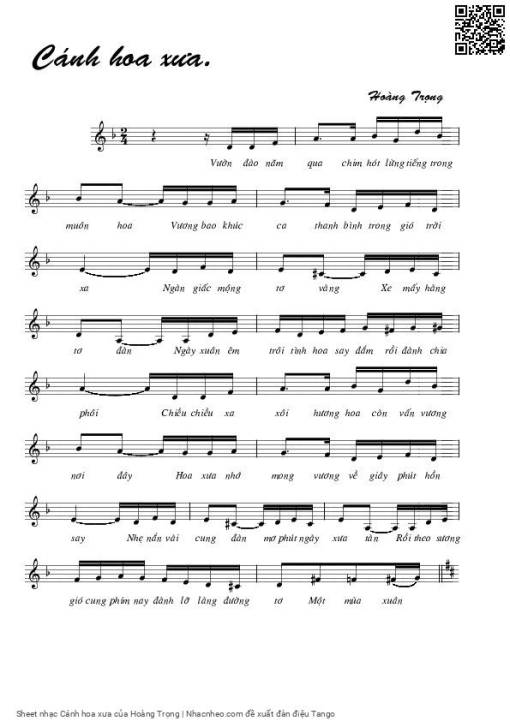 Sheet PDF of Cánh hoa xưa - Hoàng Trọng
