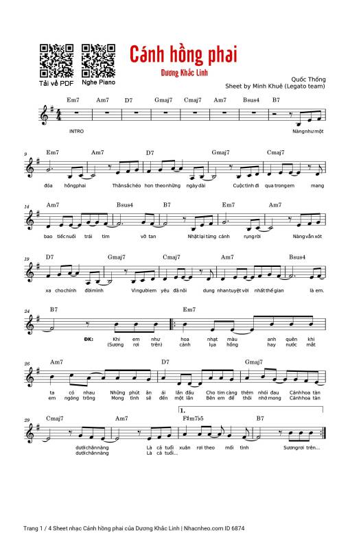 Sheet PDF of Cánh hồng phai