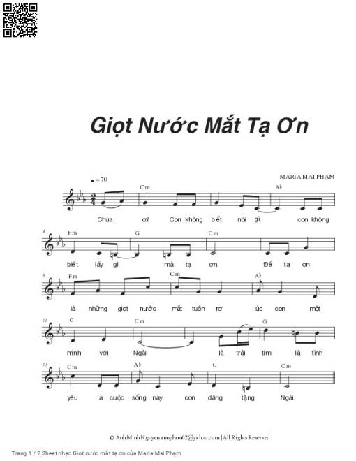 Sheet PDF of Giọt nước mắt tạ ơn
