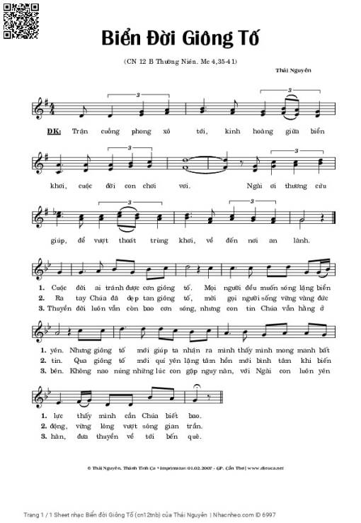 Sheet PDF of Biển đời Giông Tố (Chúa Nhật 12 B)