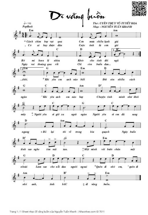 Sheet PDF of Dĩ vãng buồn