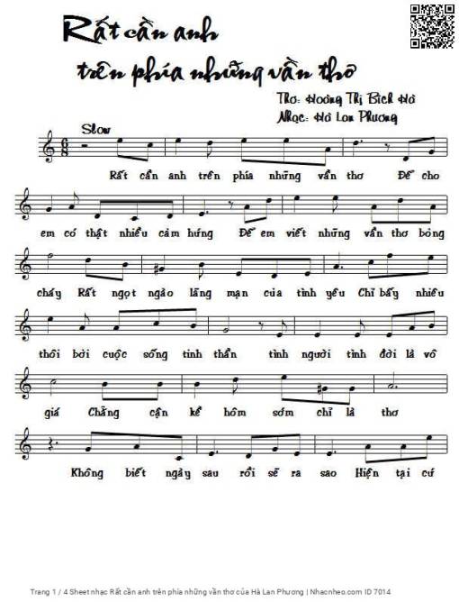 Sheet PDF of Rất cần anh trên phía những vần thơ