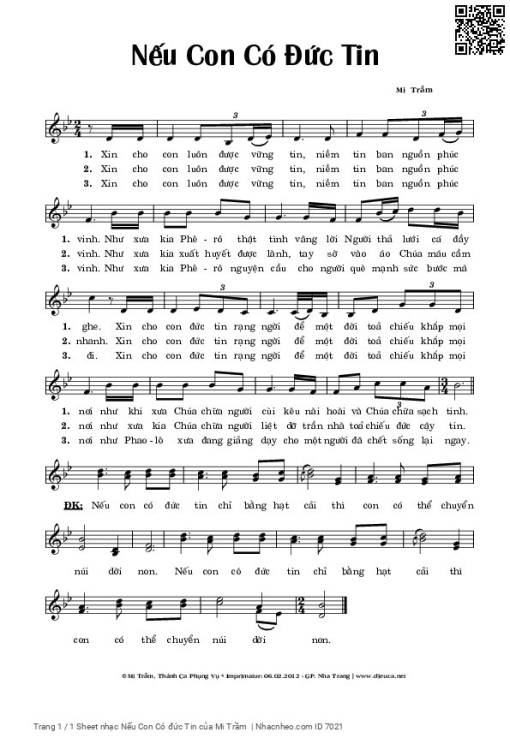 Sheet PDF of Nếu Con Có đức Tin