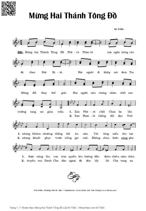 Sheet PDF of Mừng Hai Thánh Tông đồ