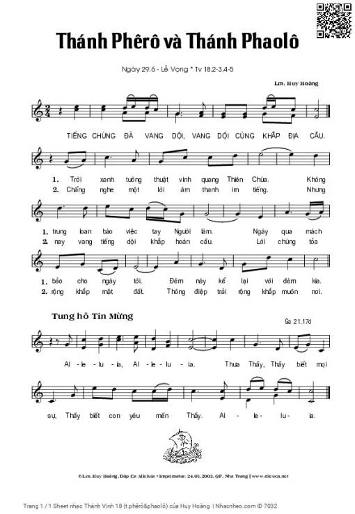 Sheet PDF of Thánh Vịnh 18 (Lễ Thánh Phêrô & Phaolô)
