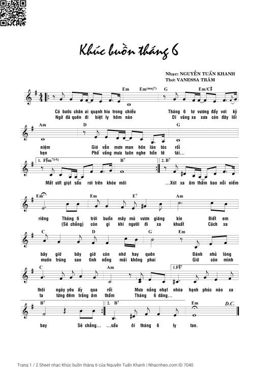 Sheet PDF of Khúc buồn tháng 6