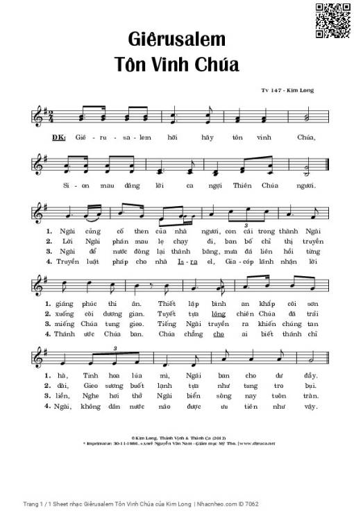 Sheet PDF of Giêrusalem Tôn Vinh Chúa (Tv 147)