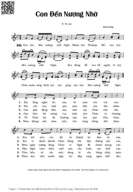 Sheet PDF of Con đến Nương Nhờ (Thánh vịnh 30)