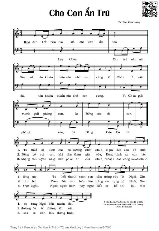 Sheet PDF of Cho Con ẩn Trú (thánh vịnh 70)
