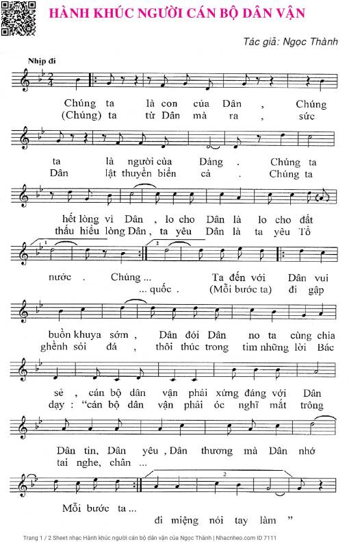 Sheet PDF of Hành khúc người cán bộ dân vận