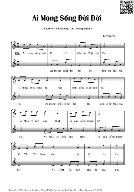 Sheet PDF of Ai Mong Sống đời đời (ga. 6)