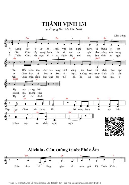 Sheet PDF of Lễ Vọng đức Mẹ Lên Trời (Thánh vịnh 131)