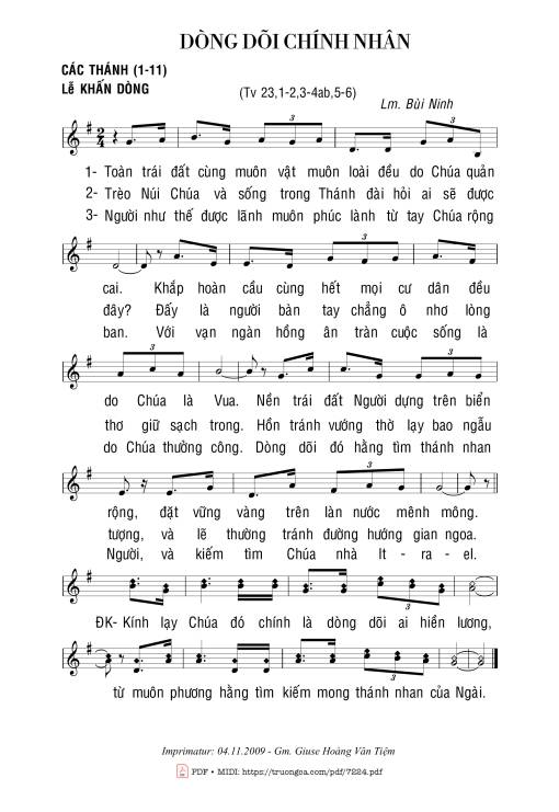 Sheet PDF of Dòng Dõi Chính Nhân (Thánh vịnh 23)