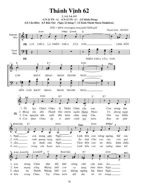 Sheet PDF of Lễ Khấn Dòng (Thánh Vịnh 62)