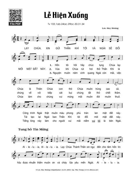 Sheet PDF of Lễ Hiện Xuống, Thánh Vịnh 103