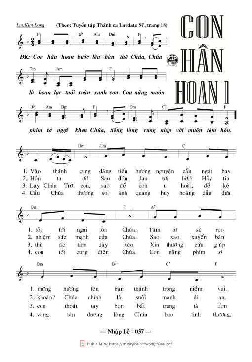Sheet PDF of Con Hân Hoan - Kim Long