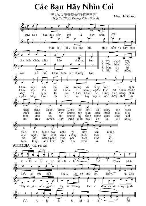 Sheet PDF of Các Bạn Hãy Nhìn Coi (Thánh Vịnh 33) *