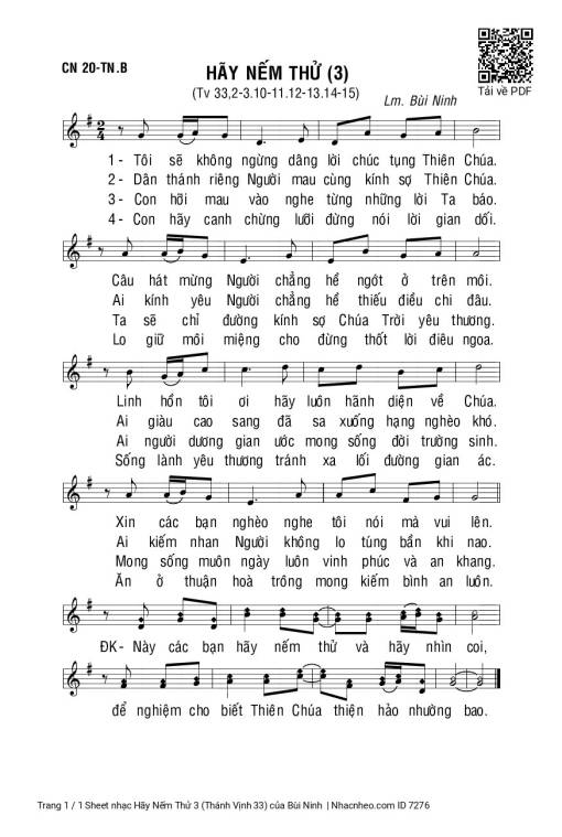 Sheet PDF of Hãy Nếm Thử 3 (Thánh Vịnh 33)