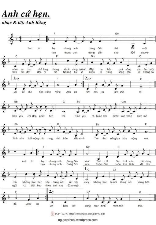 Sheet PDF of Anh cứ hẹn - Anh Bằng