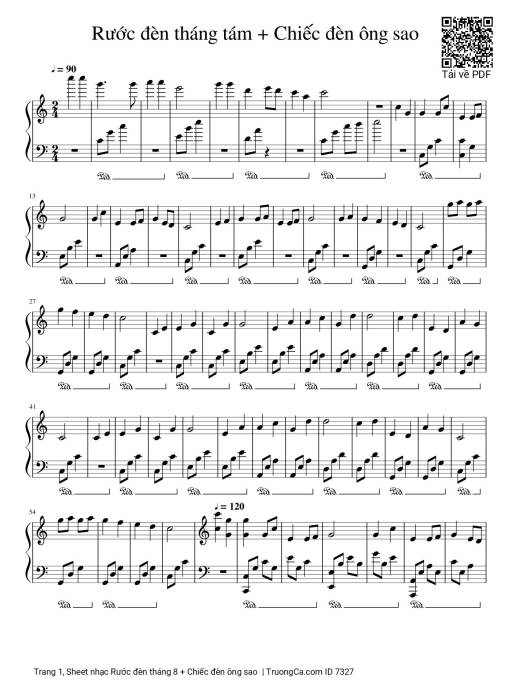 Sheet PDF of Rước đèn tháng 8 + Chiếc đèn ông sao Piano solo liên khúc