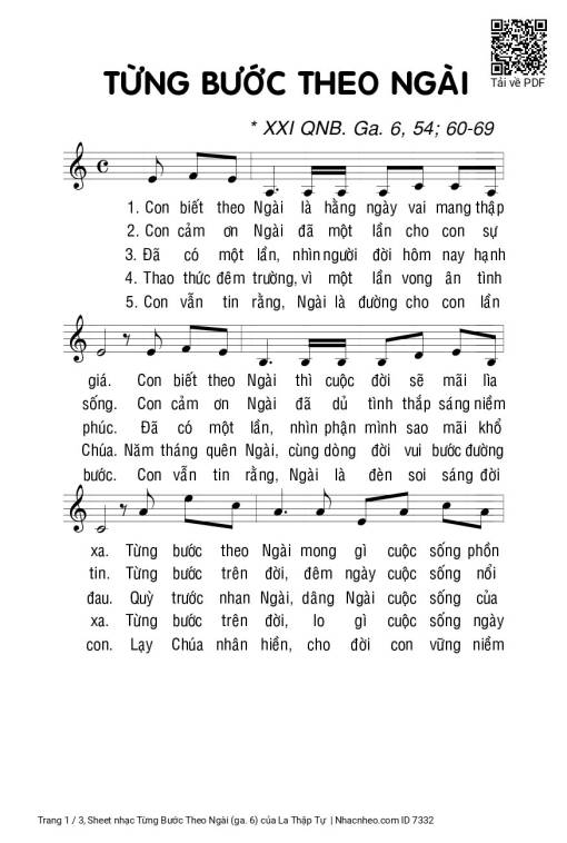 Sheet PDF of Từng Bước Theo Ngài (ga. 6)