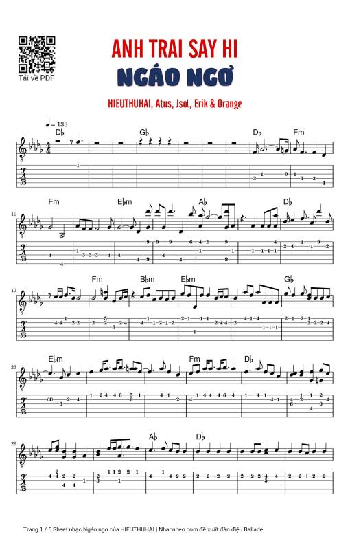 Sheet PDF of Ngáo ngơ - HIEUTHUHAI