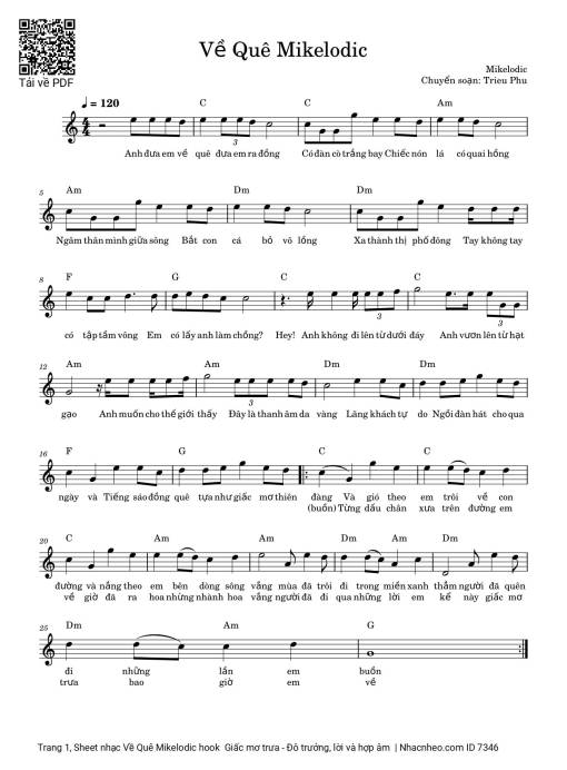 Sheet PDF of Về Quê Mikelodic hook Giấc mơ trưa