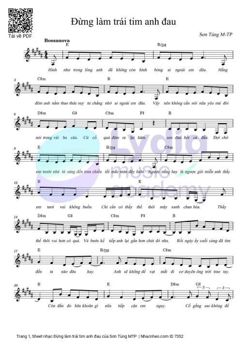 Sheet PDF of Đừng làm trái tim anh đau