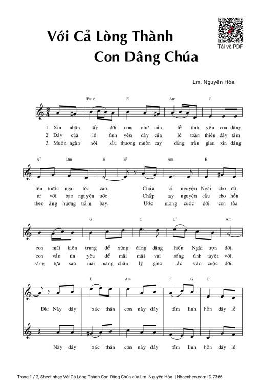 Sheet PDF of Với Cả Lòng Thành Con Dâng Chúa