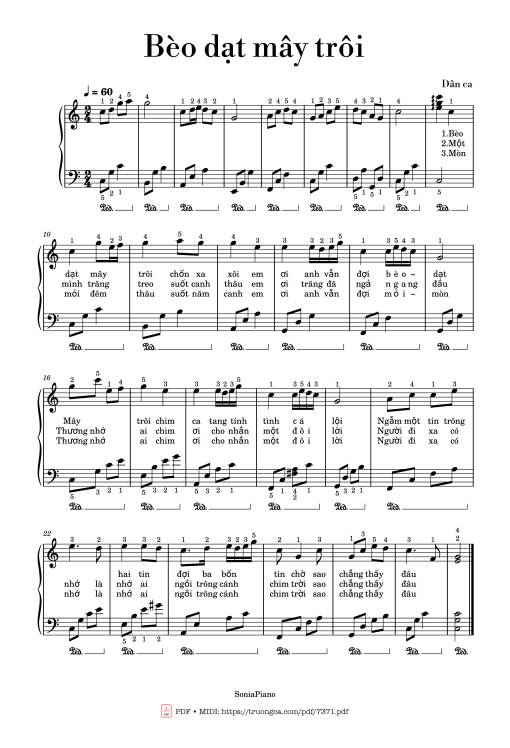 Sheet PDF of Bèo dạt mây trôi Piano solo