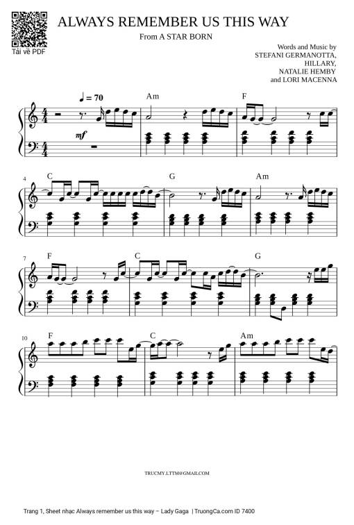 Always remember us this way Piano cover