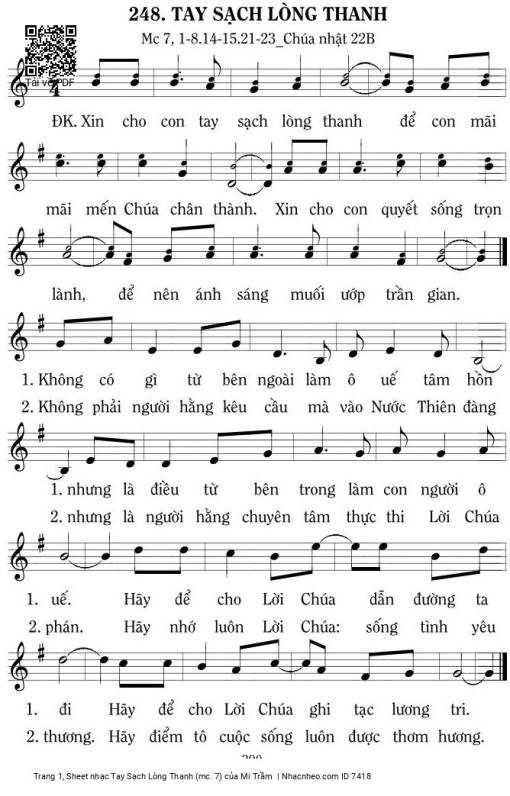 Sheet PDF of Tay Sạch Lòng Thanh (mc. 7)