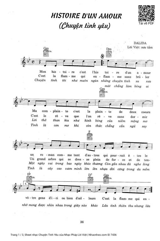 Sheet PDF of Chuyện Tình Yêu