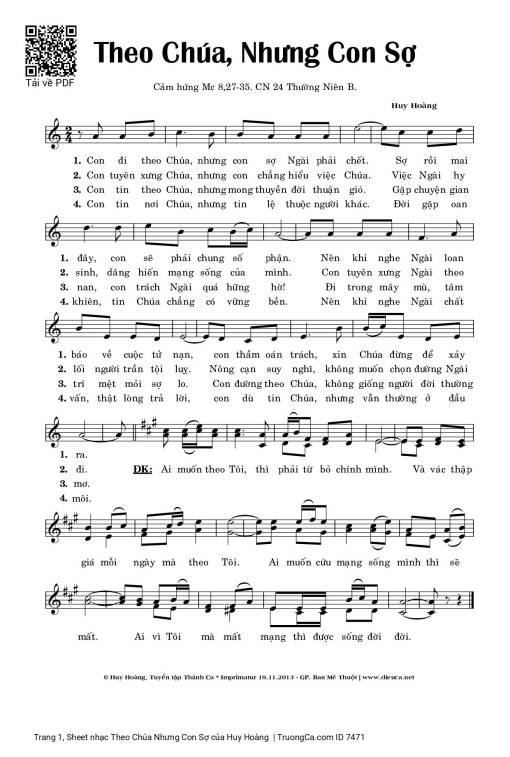 Sheet PDF of Theo Chúa Nhưng Con Sợ