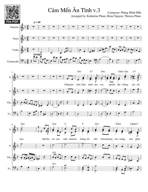 Sheet PDF of Cảm mến ân tình phối cho Piano, Violin, Cello