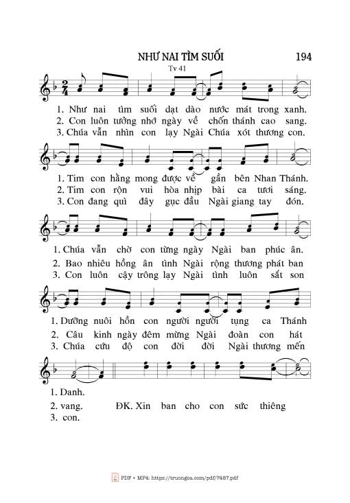 Sheet PDF of Như Nai Tìm Suối (Thánh Vịnh 41)
