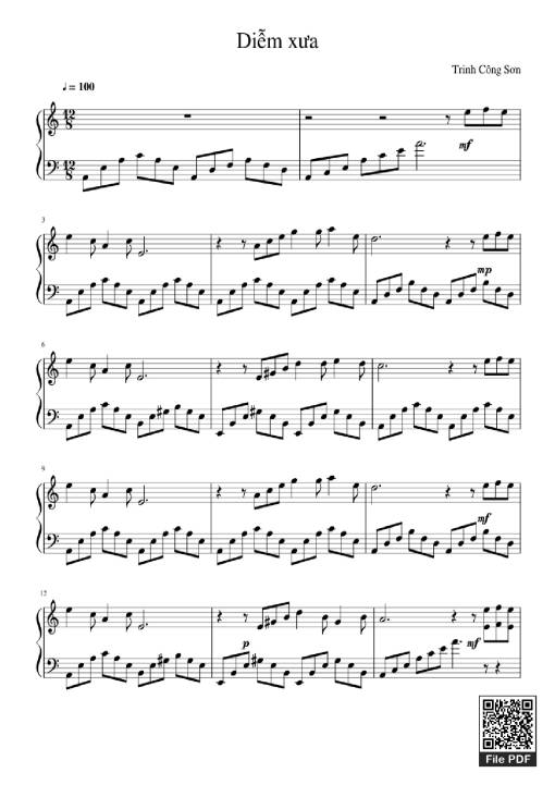 Sheet PDF of Diễm xưa Piano solo