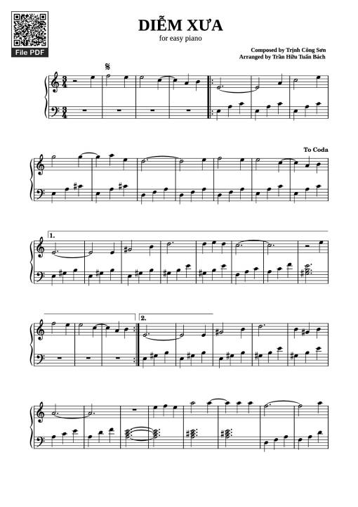Sheet PDF of Diễm Xưa Piano dễ tập