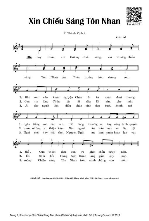 Sheet PDF of Xin Chiếu Sáng Tôn Nhan (Thánh Vịnh 4)
