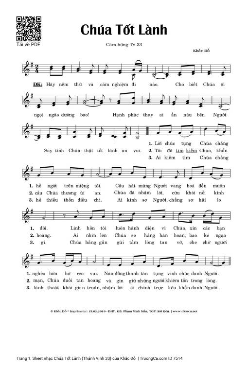 Sheet PDF of Chúa Tốt Lành (Thánh Vịnh 33)