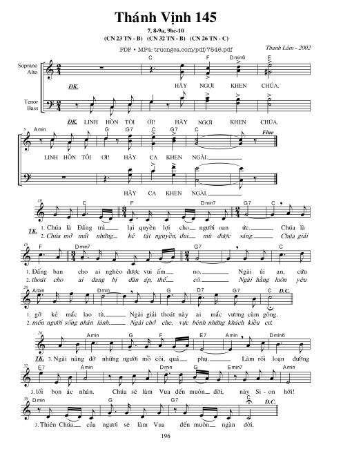 Sheet PDF of Chúa Nhật 23b Thường Niên (Thánh Vịnh 145)