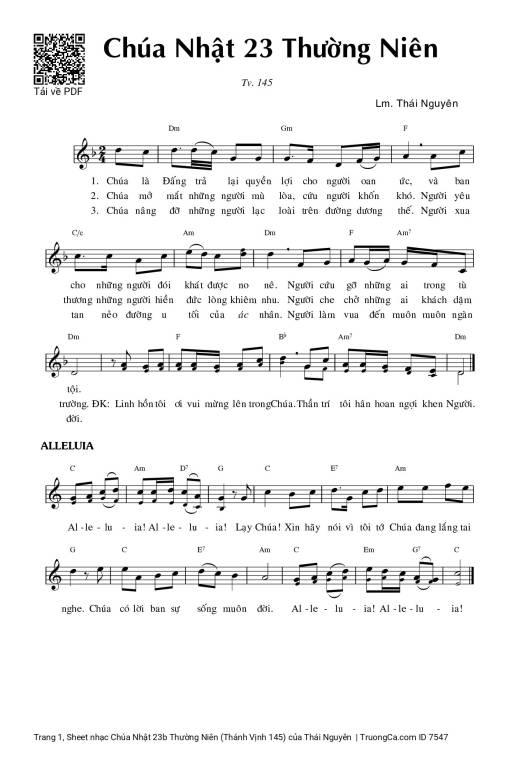 Sheet PDF of Chúa Nhật 23b Thường Niên (Thánh Vịnh 145)
